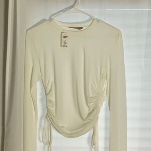 NWT Cream Jersey Ruched Side Long Sleeve Crop Top M